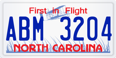 NC license plate ABM3204