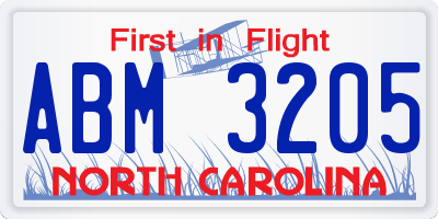 NC license plate ABM3205