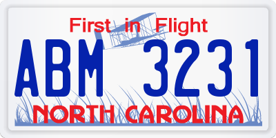 NC license plate ABM3231