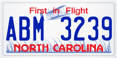 NC license plate ABM3239
