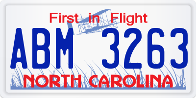 NC license plate ABM3263