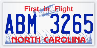 NC license plate ABM3265