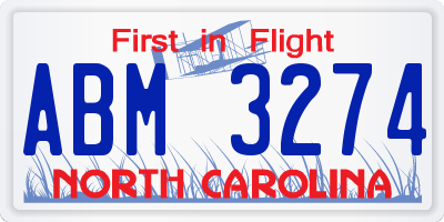NC license plate ABM3274