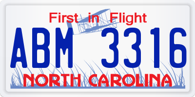 NC license plate ABM3316