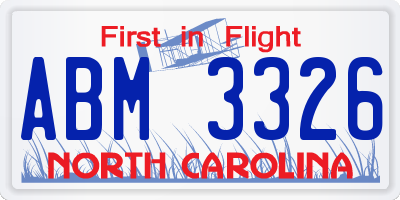 NC license plate ABM3326
