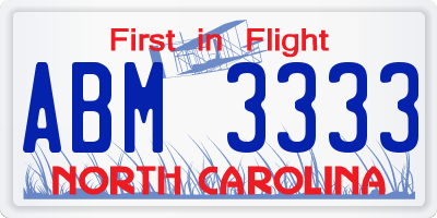 NC license plate ABM3333