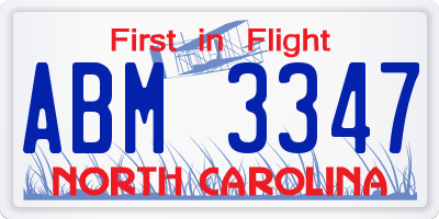 NC license plate ABM3347