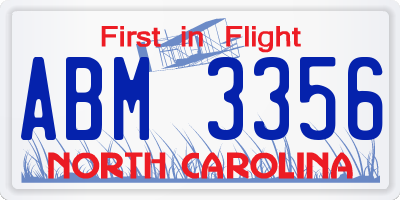 NC license plate ABM3356