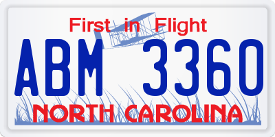 NC license plate ABM3360
