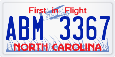 NC license plate ABM3367