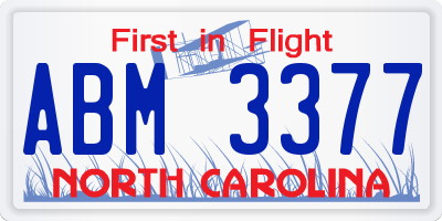 NC license plate ABM3377