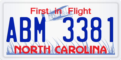NC license plate ABM3381
