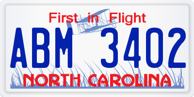 NC license plate ABM3402
