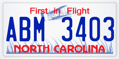 NC license plate ABM3403