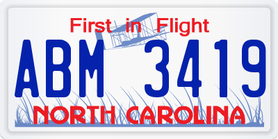 NC license plate ABM3419