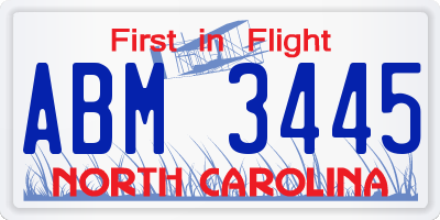 NC license plate ABM3445