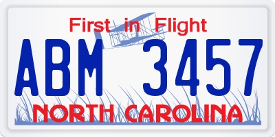 NC license plate ABM3457