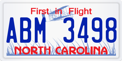 NC license plate ABM3498