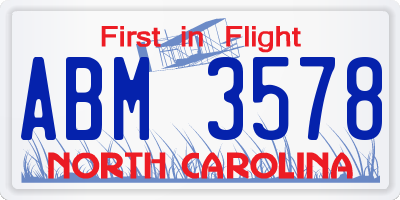 NC license plate ABM3578