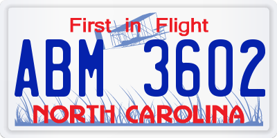 NC license plate ABM3602
