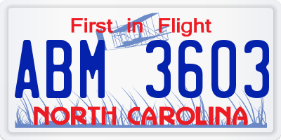 NC license plate ABM3603
