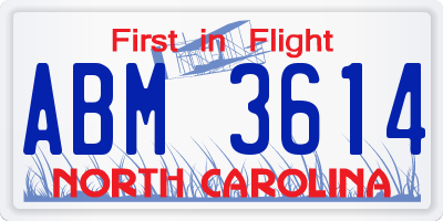 NC license plate ABM3614