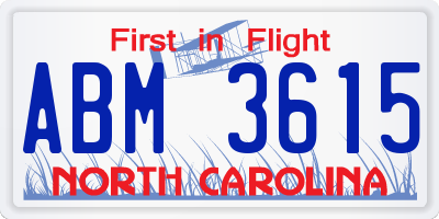 NC license plate ABM3615