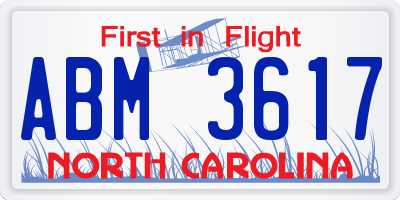 NC license plate ABM3617
