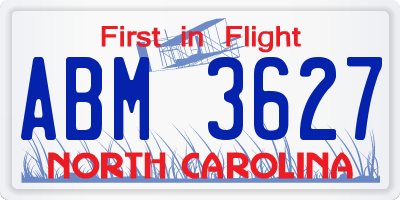 NC license plate ABM3627