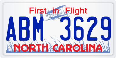 NC license plate ABM3629