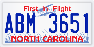 NC license plate ABM3651