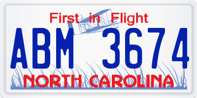 NC license plate ABM3674