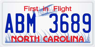 NC license plate ABM3689