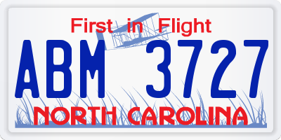 NC license plate ABM3727