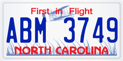 NC license plate ABM3749