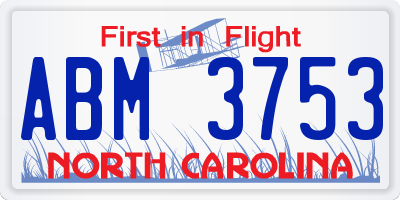 NC license plate ABM3753