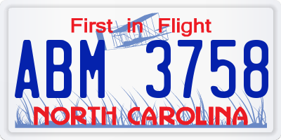 NC license plate ABM3758