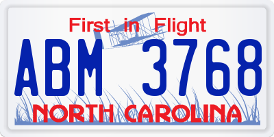 NC license plate ABM3768