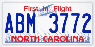 NC license plate ABM3772