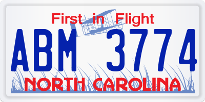 NC license plate ABM3774