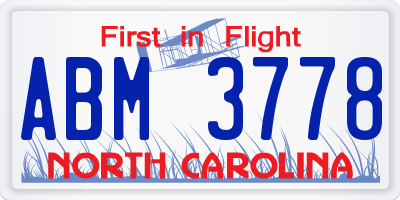 NC license plate ABM3778