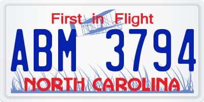 NC license plate ABM3794