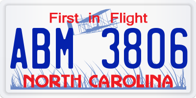 NC license plate ABM3806