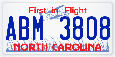NC license plate ABM3808