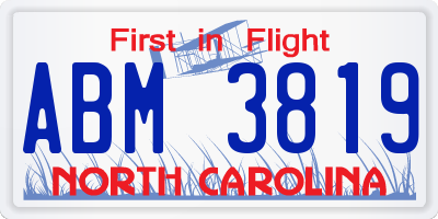 NC license plate ABM3819