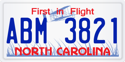 NC license plate ABM3821
