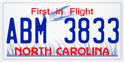 NC license plate ABM3833