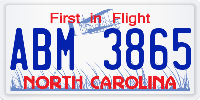 NC license plate ABM3865