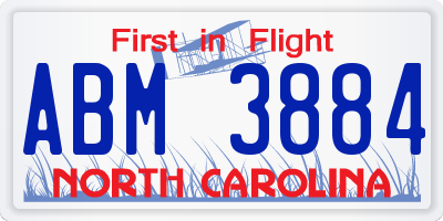 NC license plate ABM3884