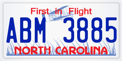 NC license plate ABM3885